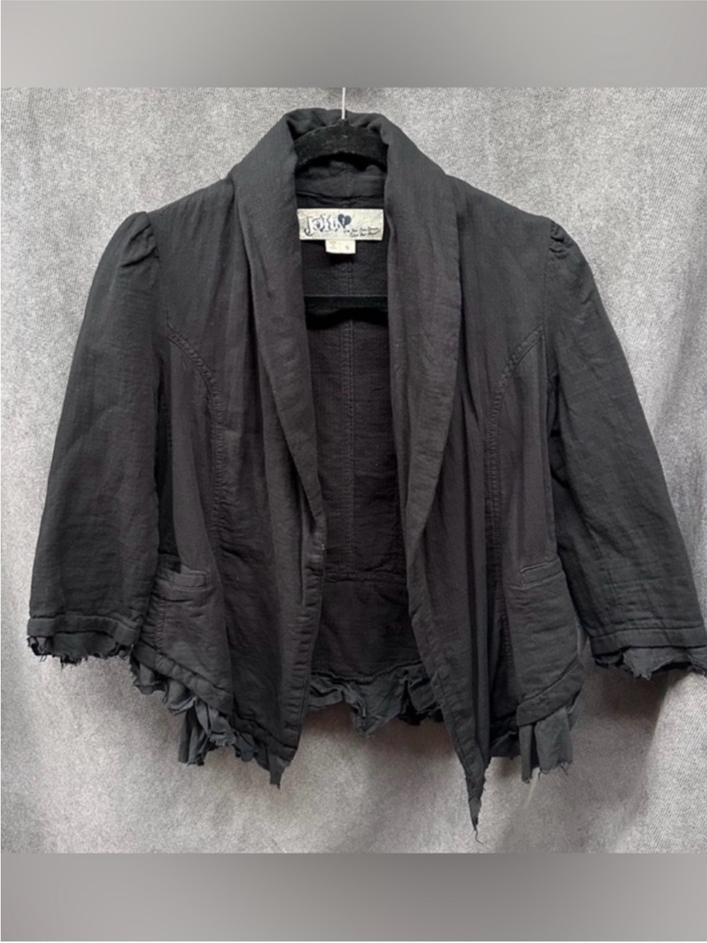 Tattered black tuxedo jacket blazer women’s small lagenlook western